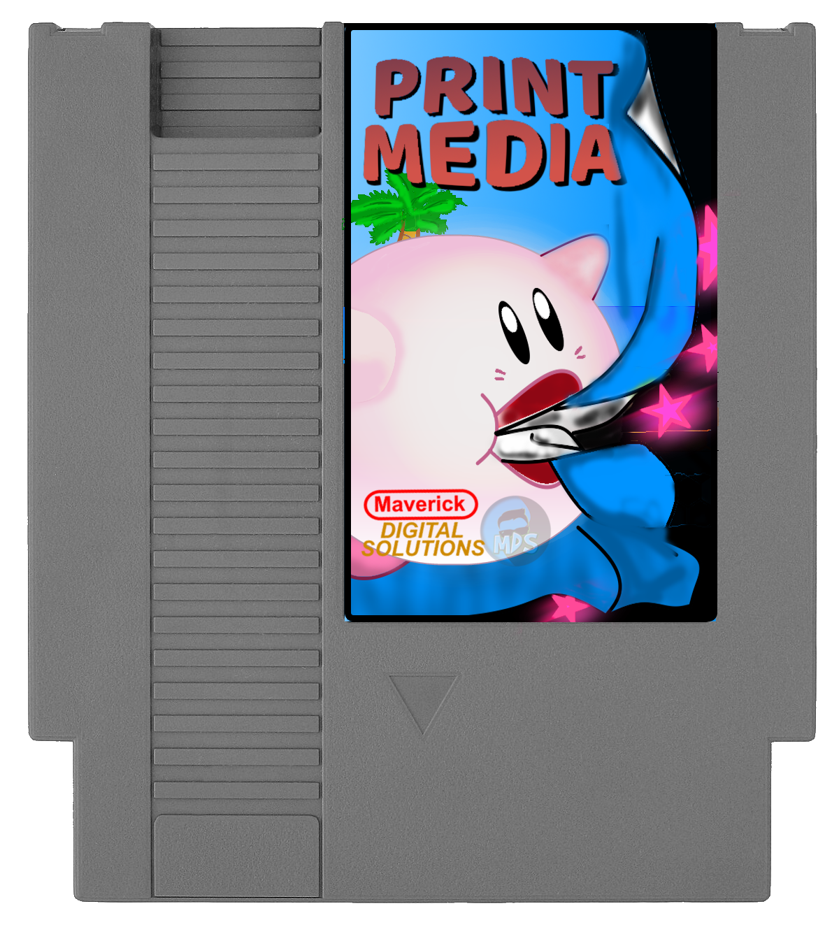 A video game cartridge that says print media on it