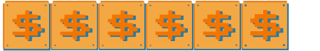 A row of orange cards with dollar signs on them.