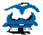 A pixel art drawing of a blue monster with a hat on. Social Media Management