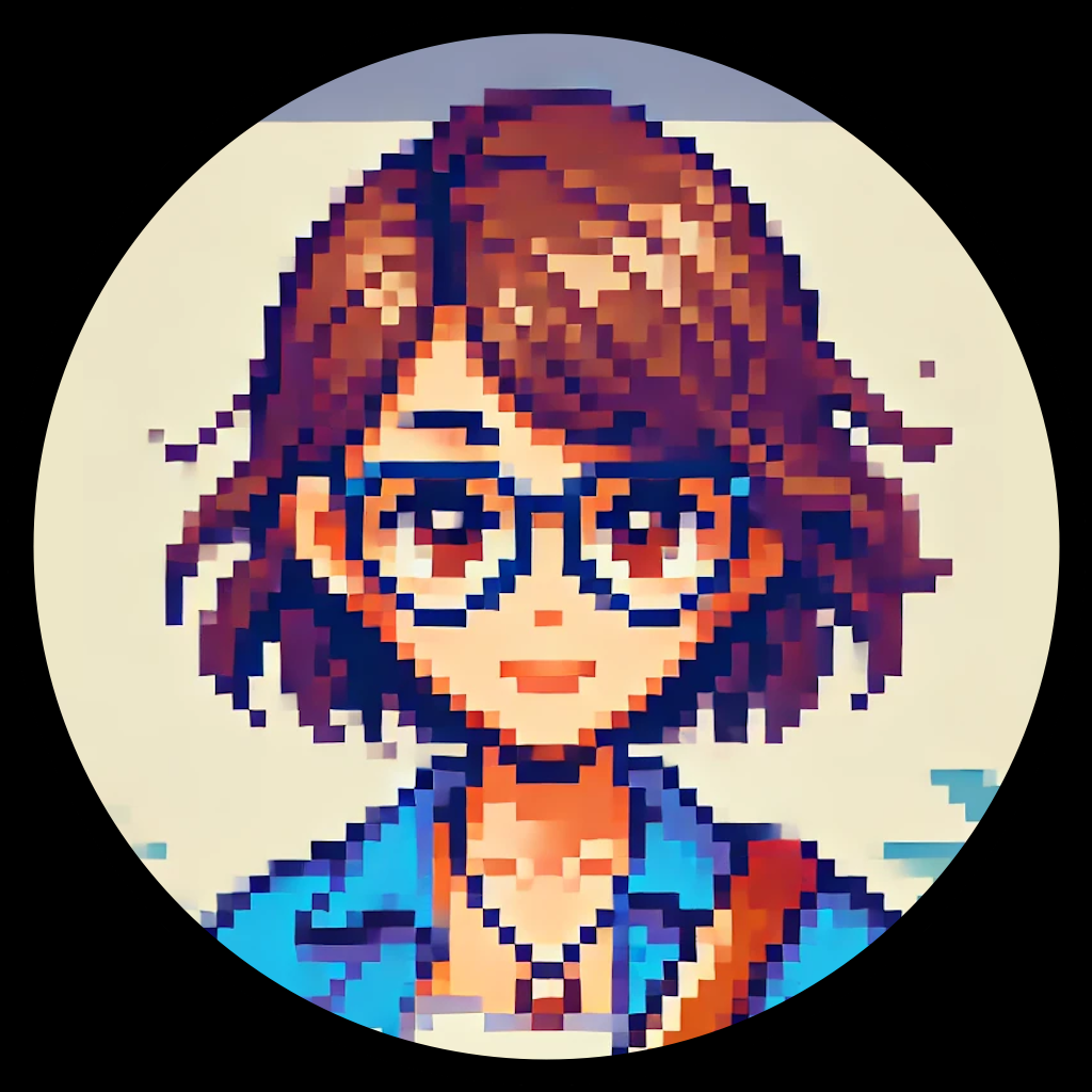 A pixel art of a girl wearing glasses and a blue jacket. Jaaziel-Designs