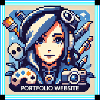 A pixel art illustration of a girl surrounded by art supplies. Portfolio Websites