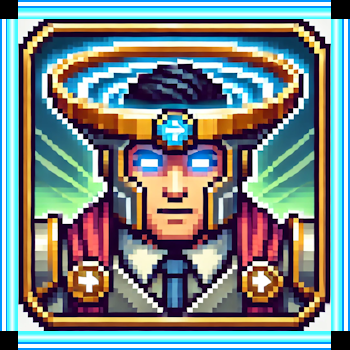 A pixel art illustration of a man wearing a helmet and a halo. Sales Funnels