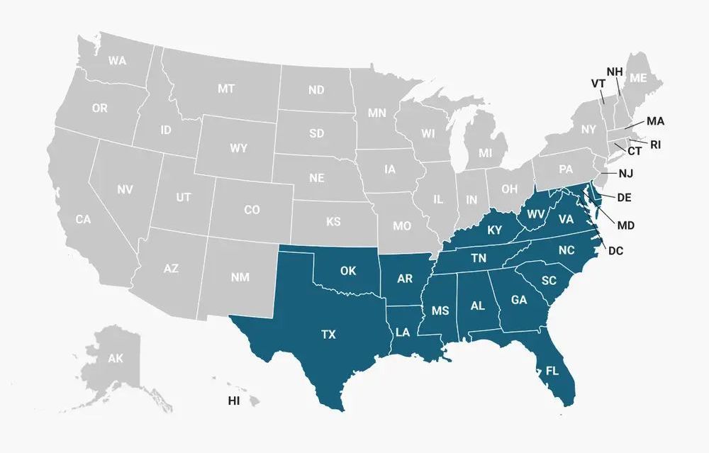 map of southern usa states