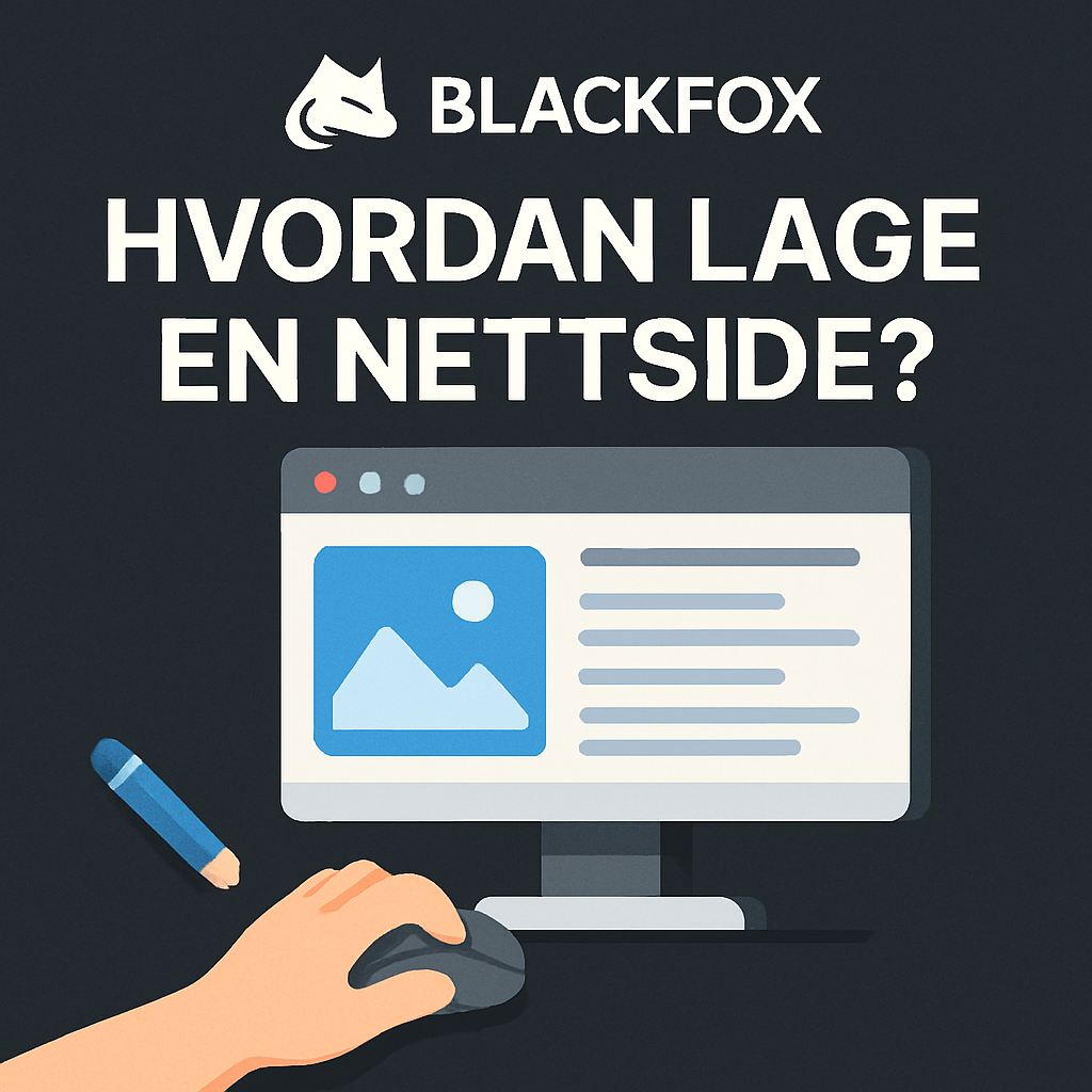 Teksten «Hvordan lagrer du en nettside?» En dataskjerm med en nettside på skjermen, en hånd som bruker en mus og en penn.
