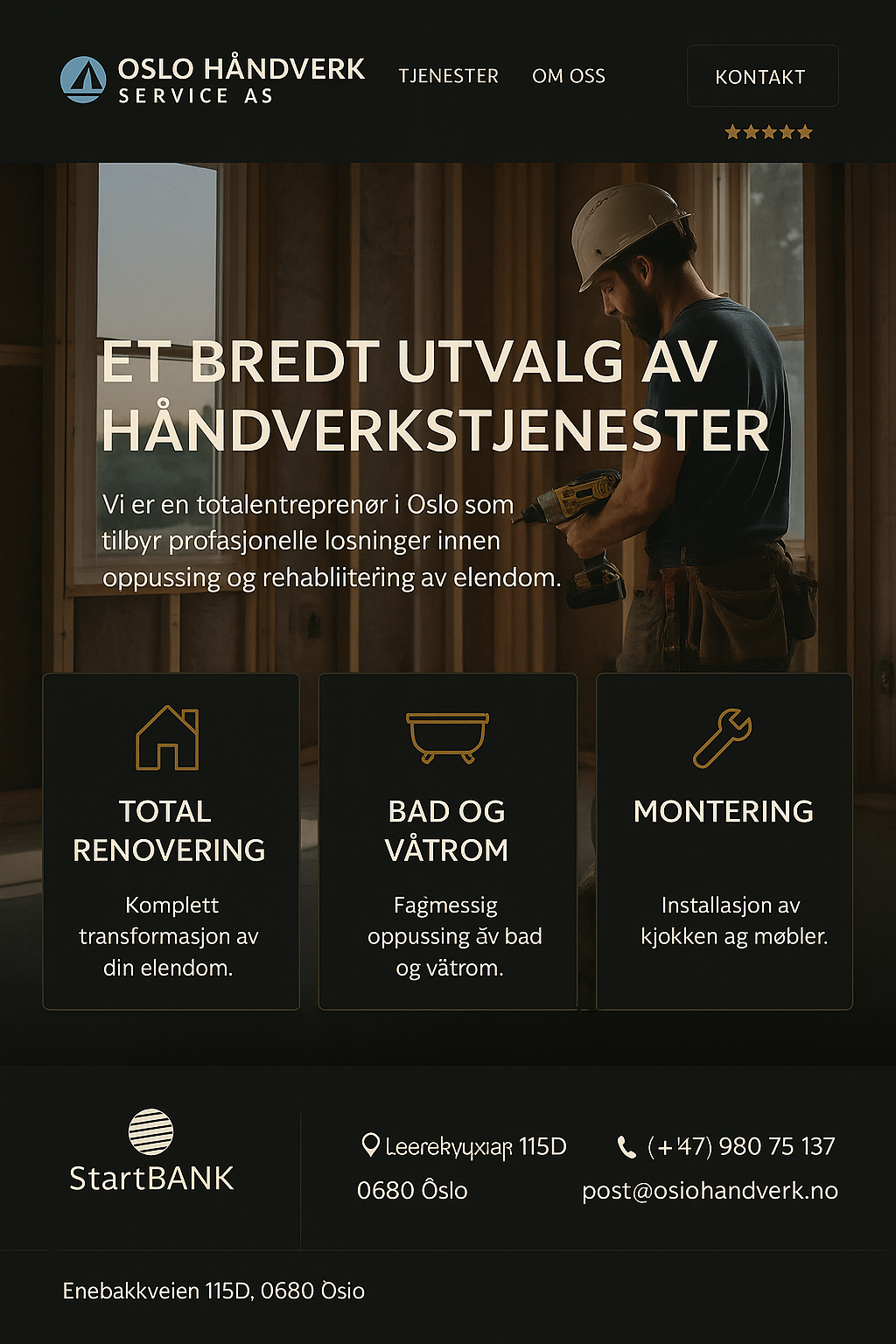 En mann i hjelm jobber på en trevegg.