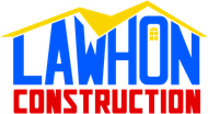 Logo for Lawhon Construction: Blue text "LAWHON" within a yellow and blue house outline, "CONSTRUCTION" in red text.