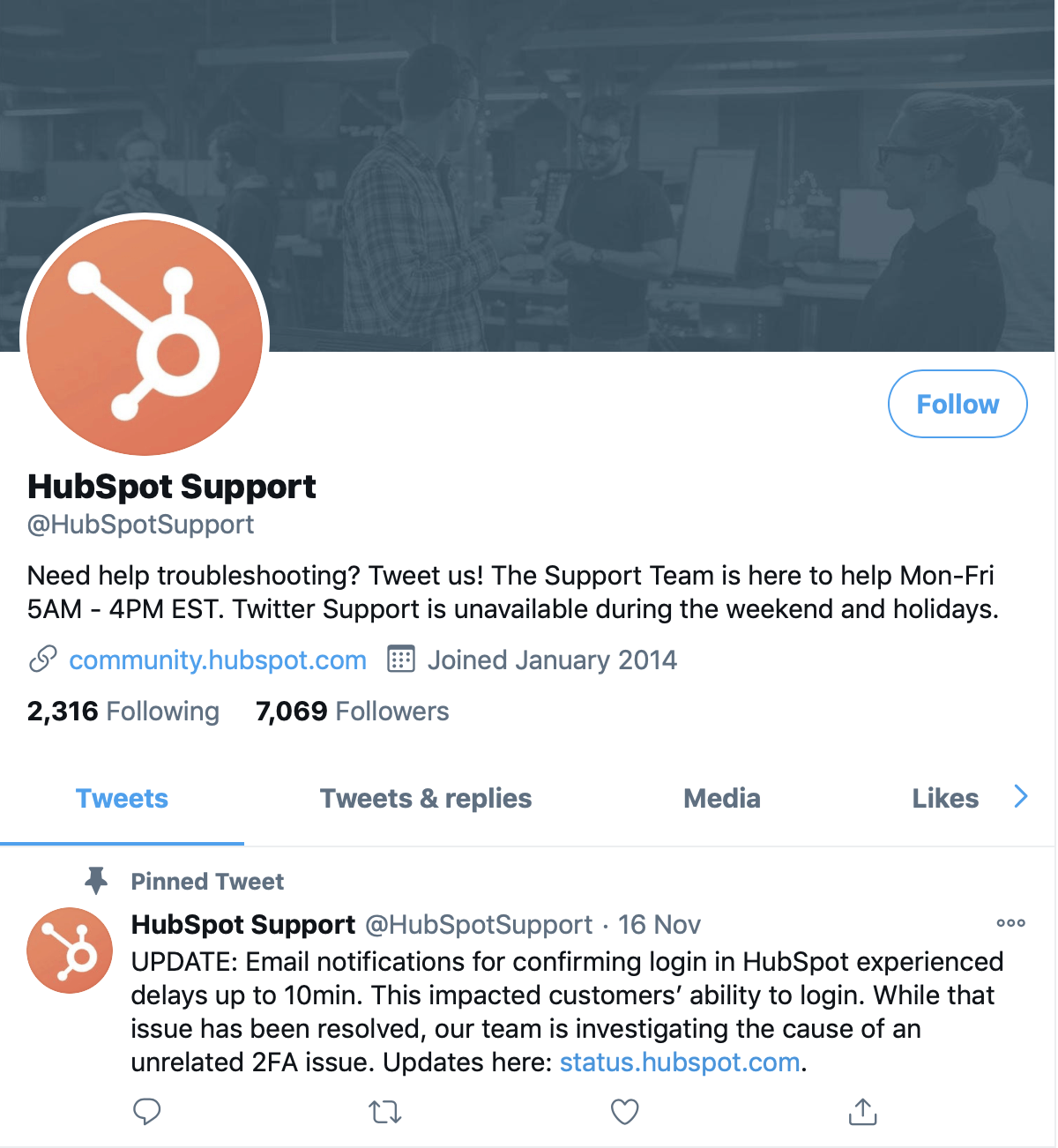 HubSpot Twitter example