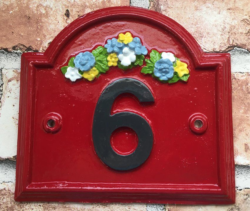 Red sign with number 6