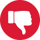 White thumbs-down hand gesture in a red circle.