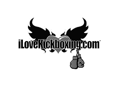 ILoveKickboxing.com logo: black wings and boxing gloves hanging from a heart shape.