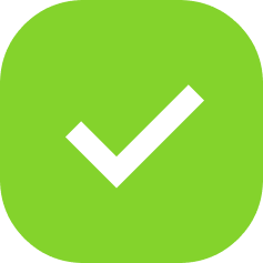 White check mark inside a rounded green square.