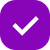 White checkmark icon on a purple rounded square.