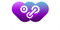 Purple heart-shaped design with gears, symbolizing connection and process.