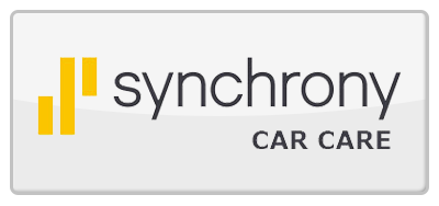 Synchrony Car Care logo: yellow bars, text