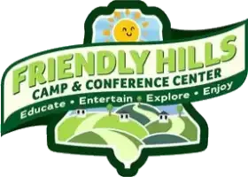 Logo for Friendly Hills Camp & Conference Center: smiling sun, green hills, and text.