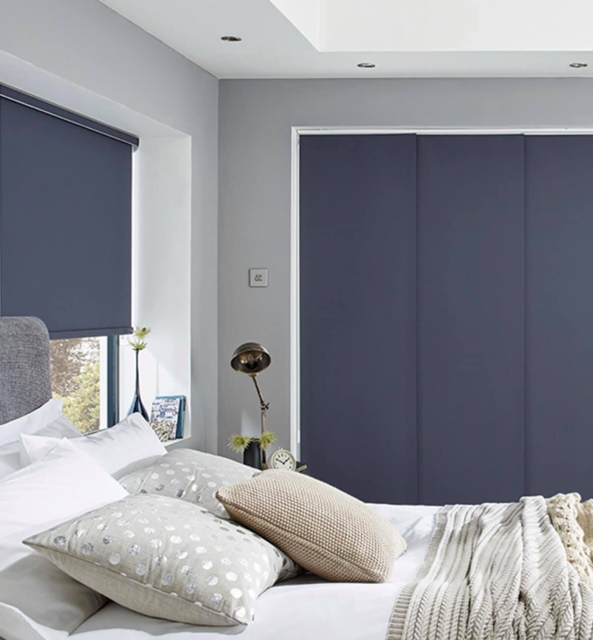 Modern Bathroom With Gray Roller Blinds — Huntlee Blinds and Shutters in Nowra, NSW