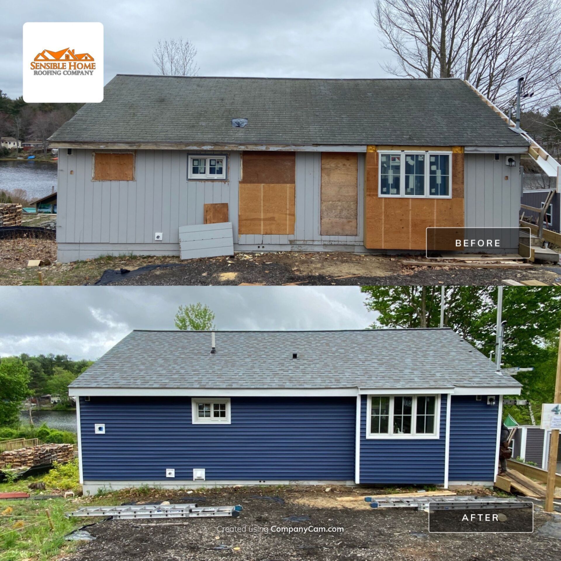 before and after of old siding with new siding