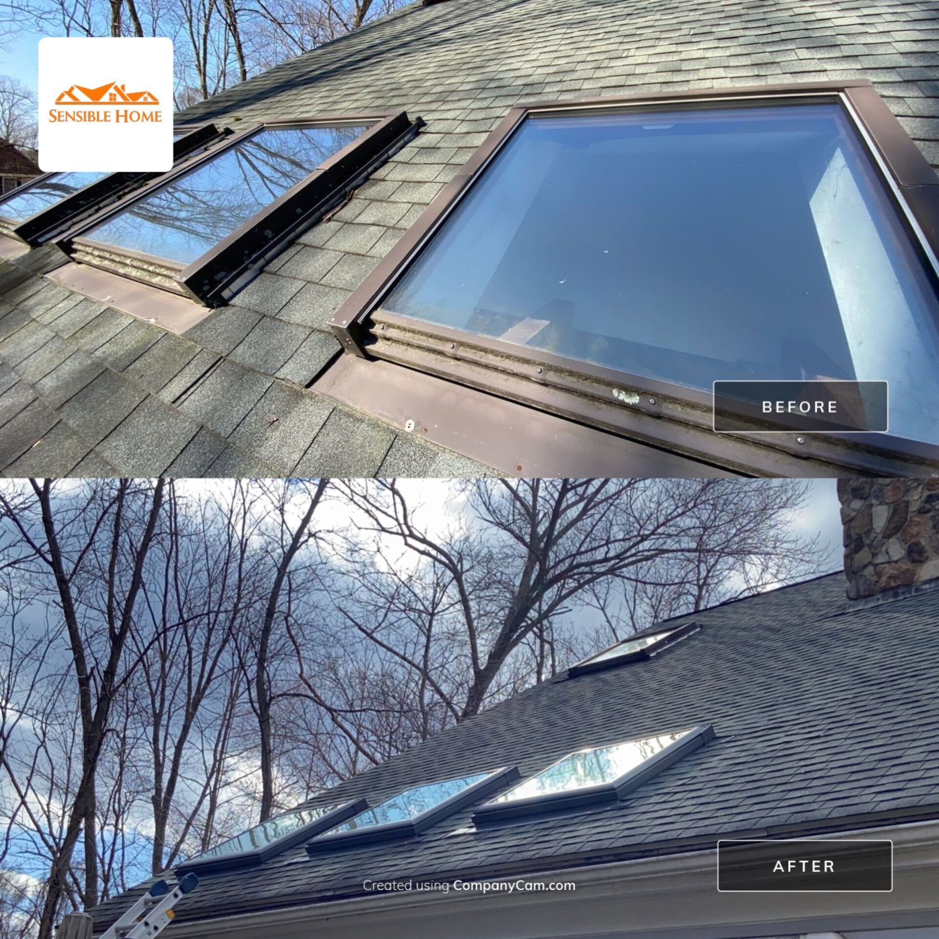 before and after photo of skylights