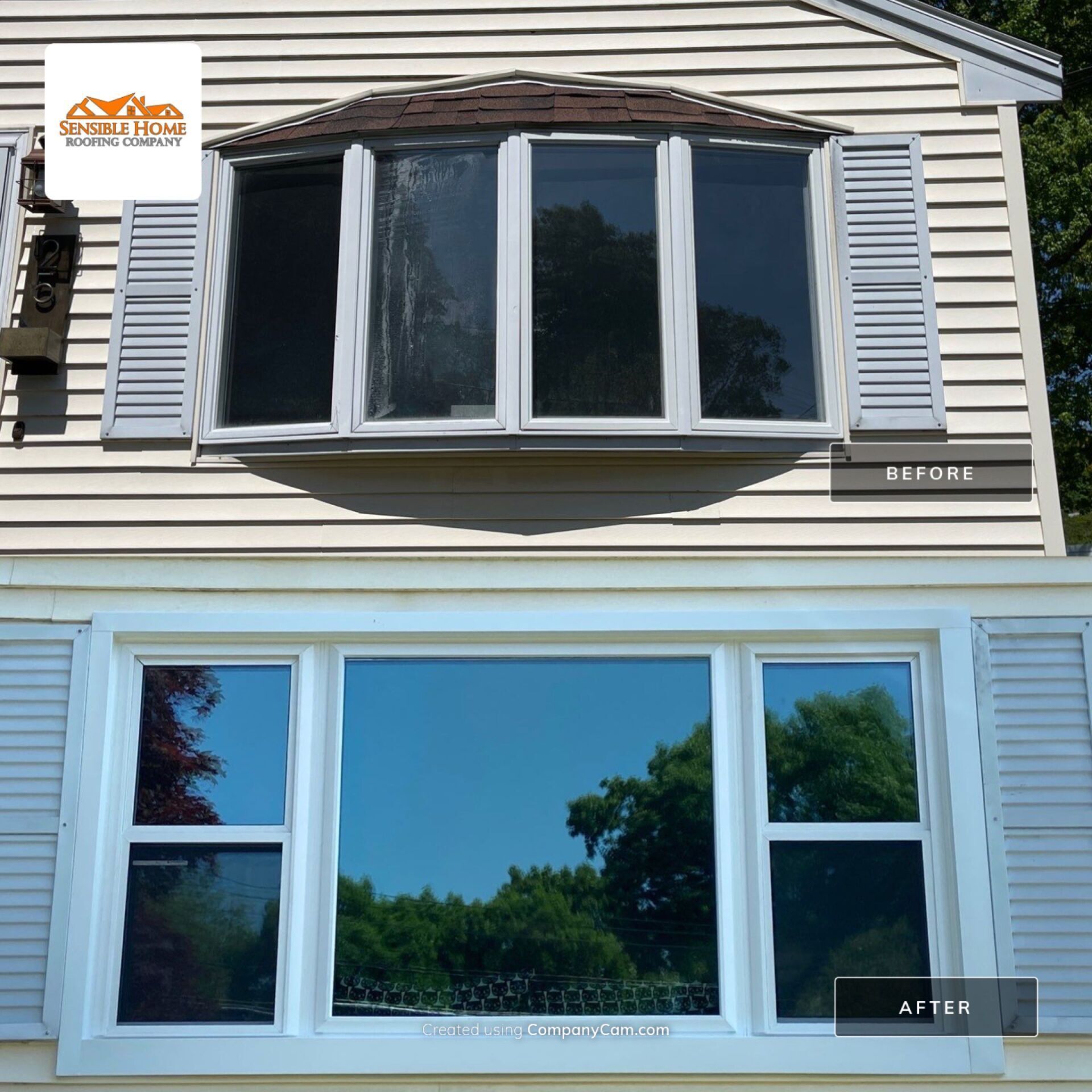 before and after photo of bay window