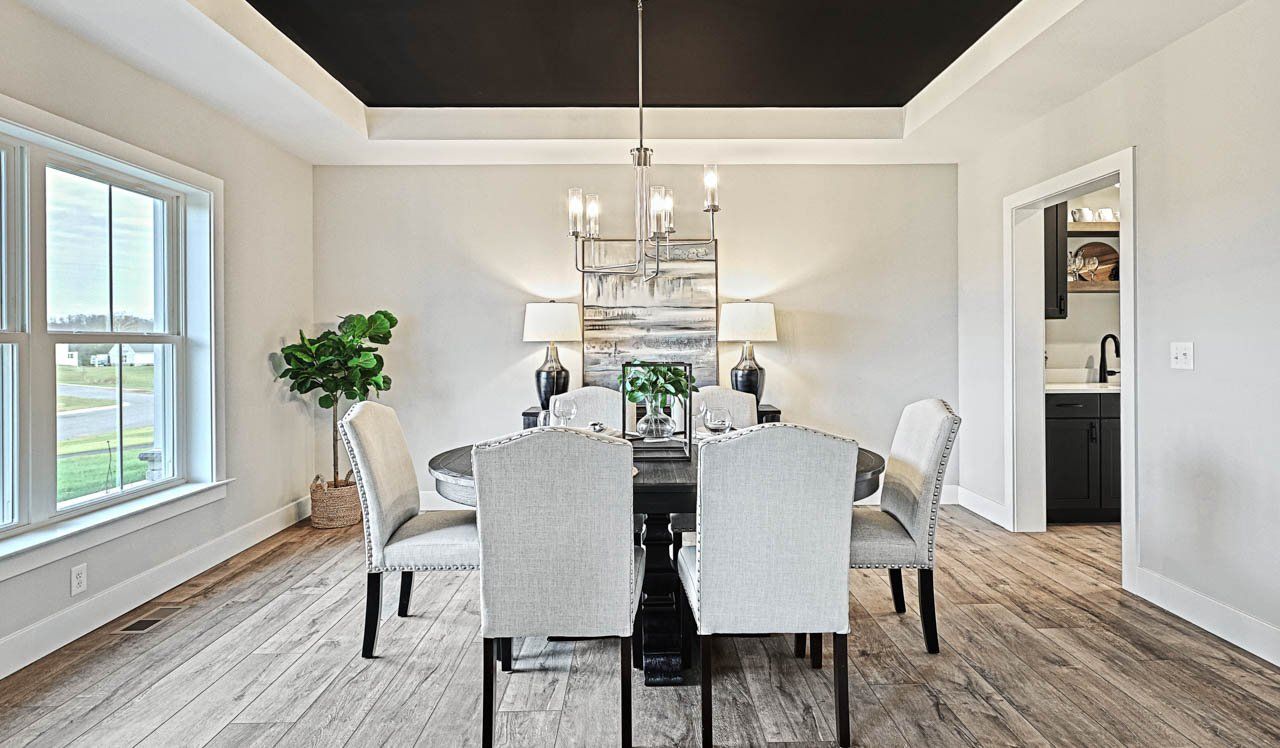 New home decor and lighting - dining room with brushed nickel