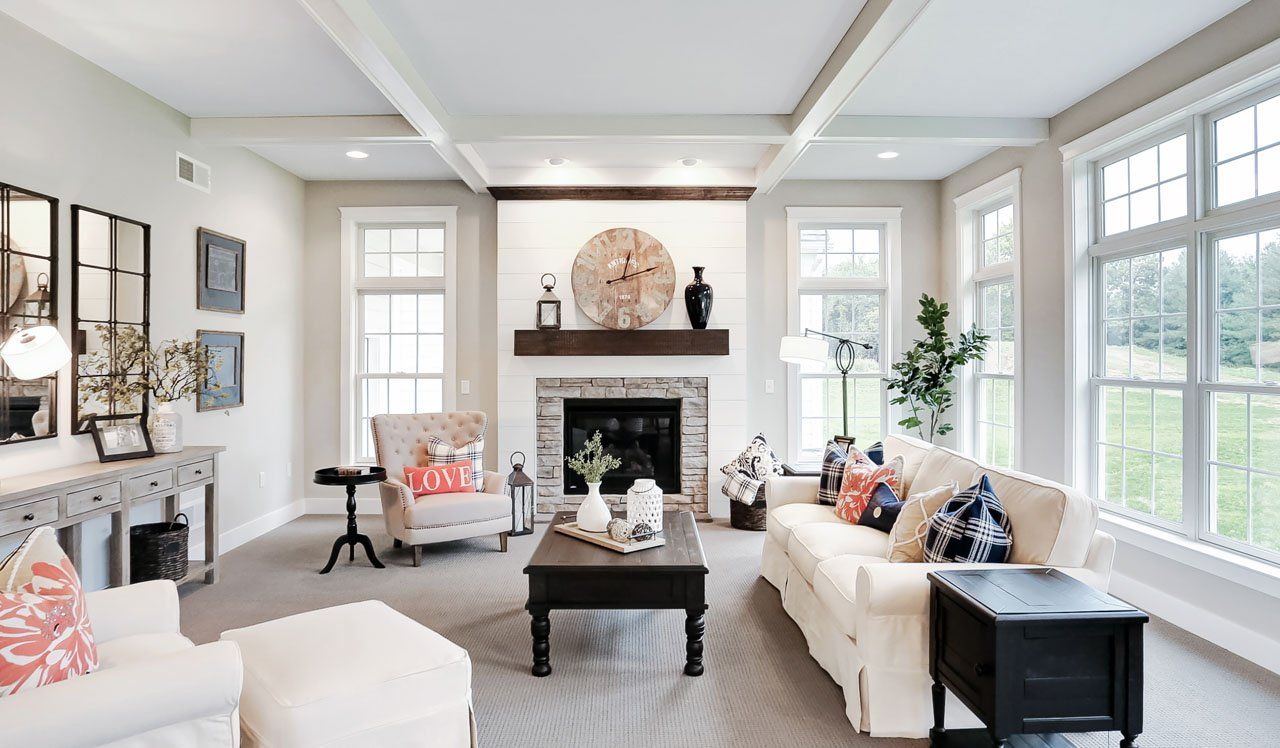 Shiplap fireplace featured in our Winterbrooke floor plan at Willow Creek Farms