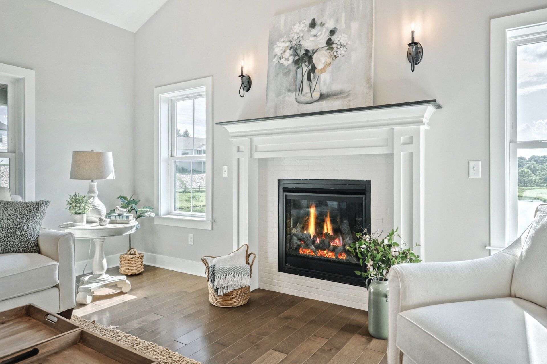 Northfield transitional fireplace in Crossings at Sweetbriar 55+ community