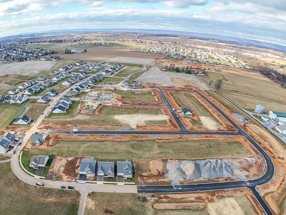 An aerial view of a residential area under construction.