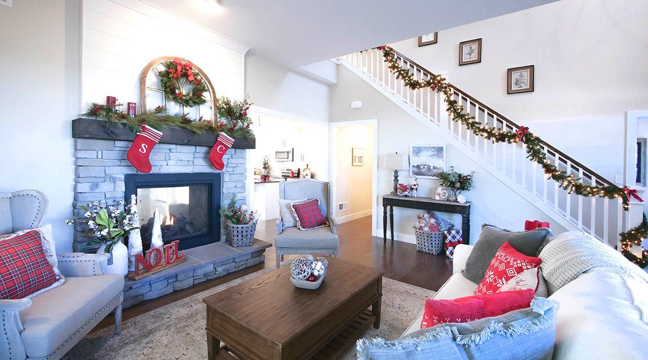 Holiday Decorations in New Home Family Room