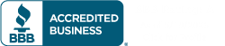 BBB Accredited Business logo in blue and white with a torch icon