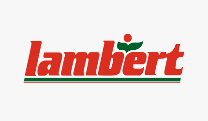 The lambert logo is red and green on a white background