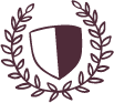 Maroon shield emblem centered inside a laurel wreath outline