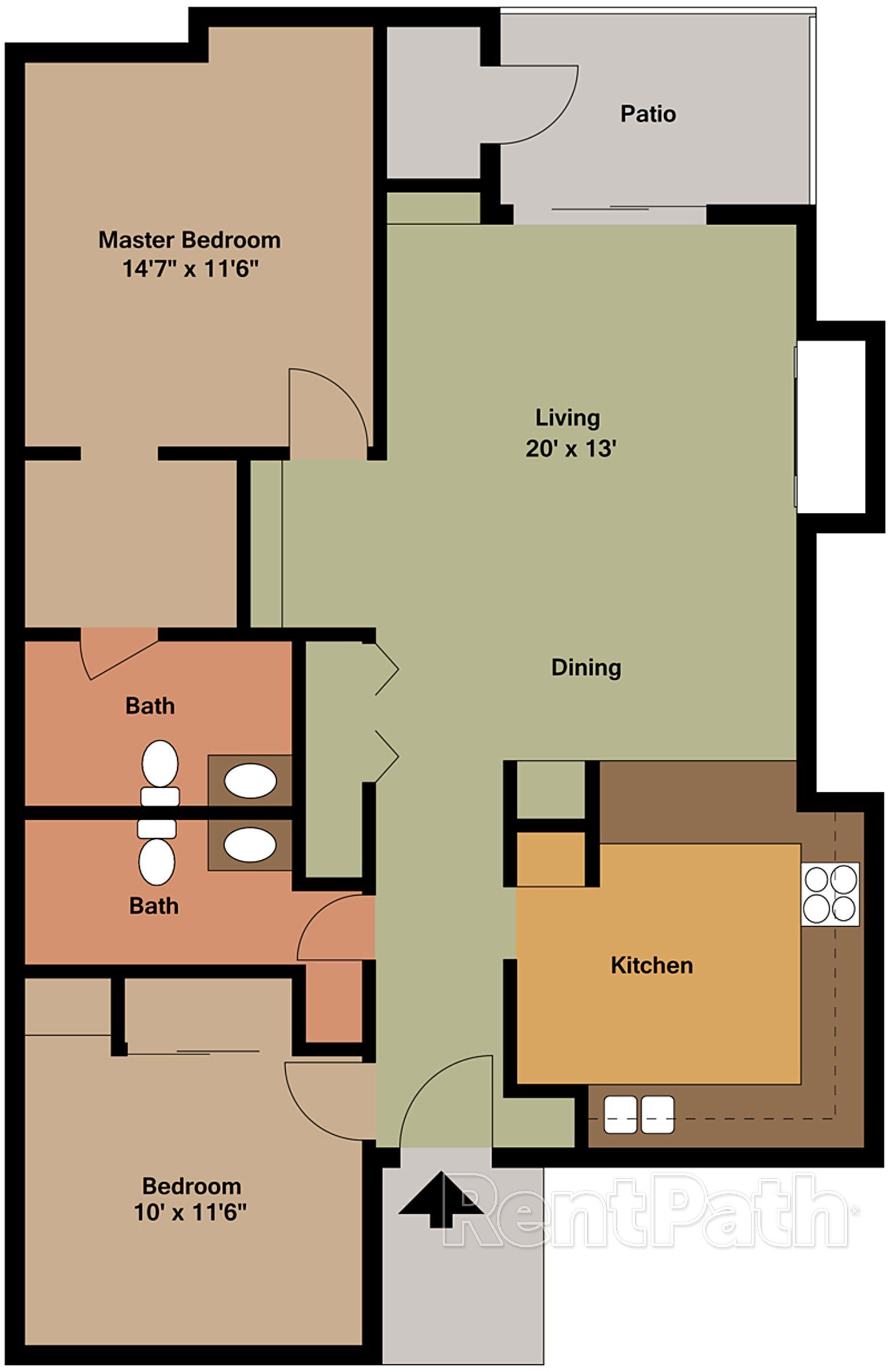 A floor plan of a house with a balcony