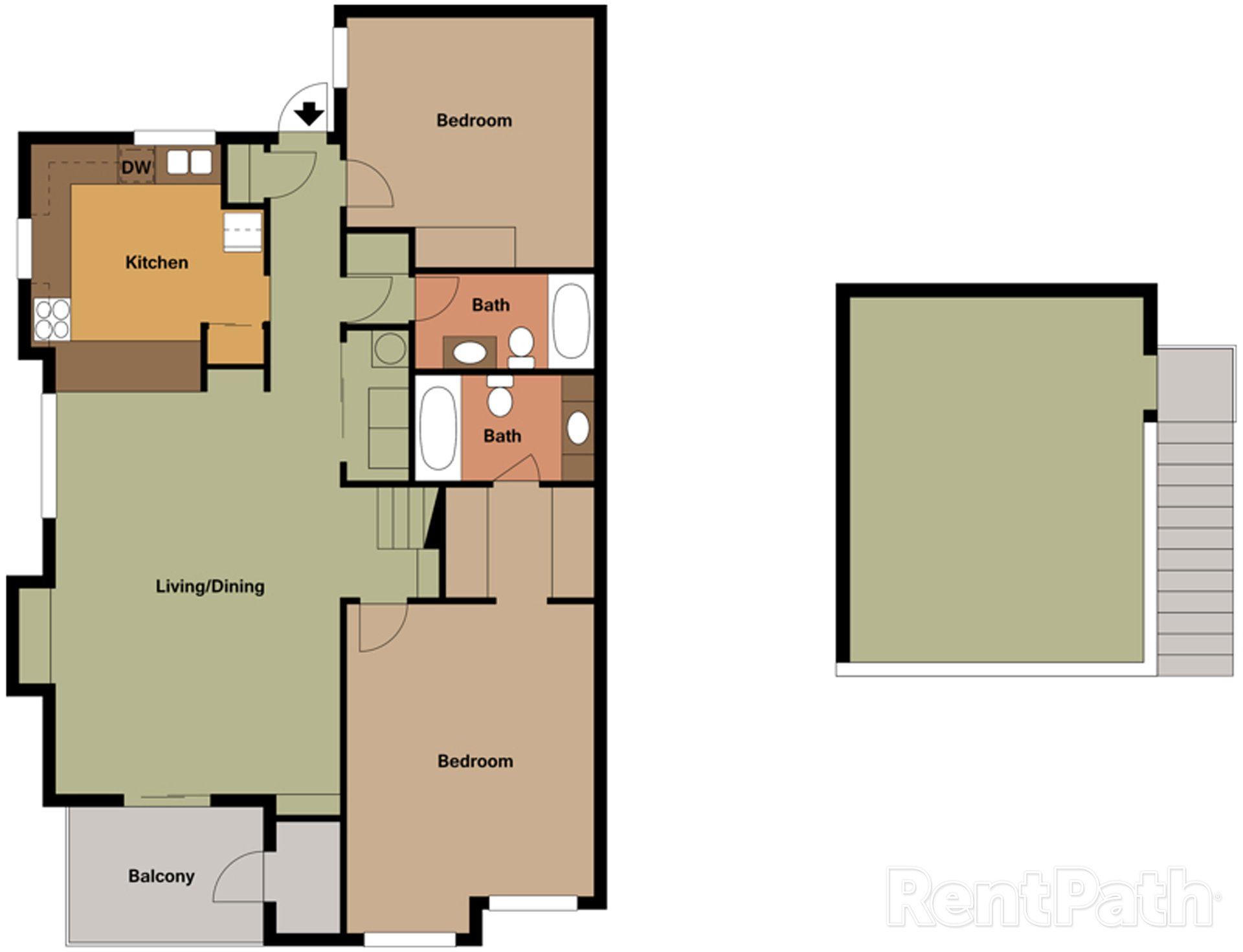 A floor plan of a house with a balcony