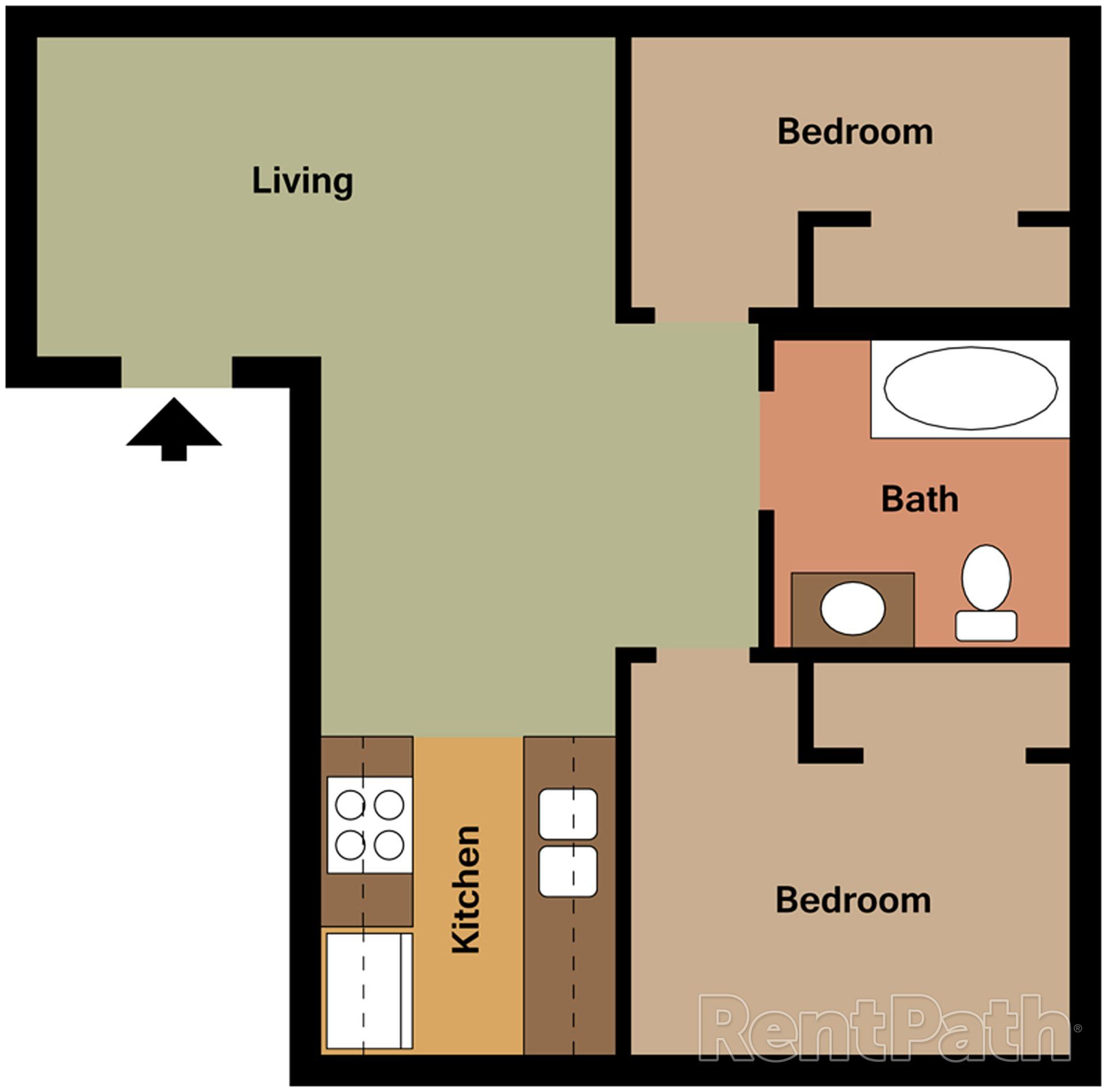 A floor plan of a bedroom and living room