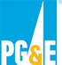 PG&E logo in blue and white with a stylized white arc over the letters