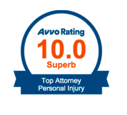 A badge that says avvo rating 10.0 superb top attorney personal injury