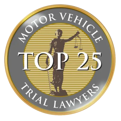 A motor vehicle trial lawyers top 25 badge