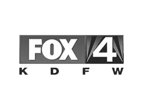 A black and white logo for fox 4 kdfw
