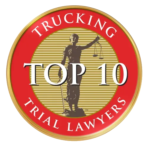 A top 10 trial lawyers logo with a statue of justice