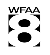 The logo for wfaa 8 is black and white and looks like a toilet paper roll.