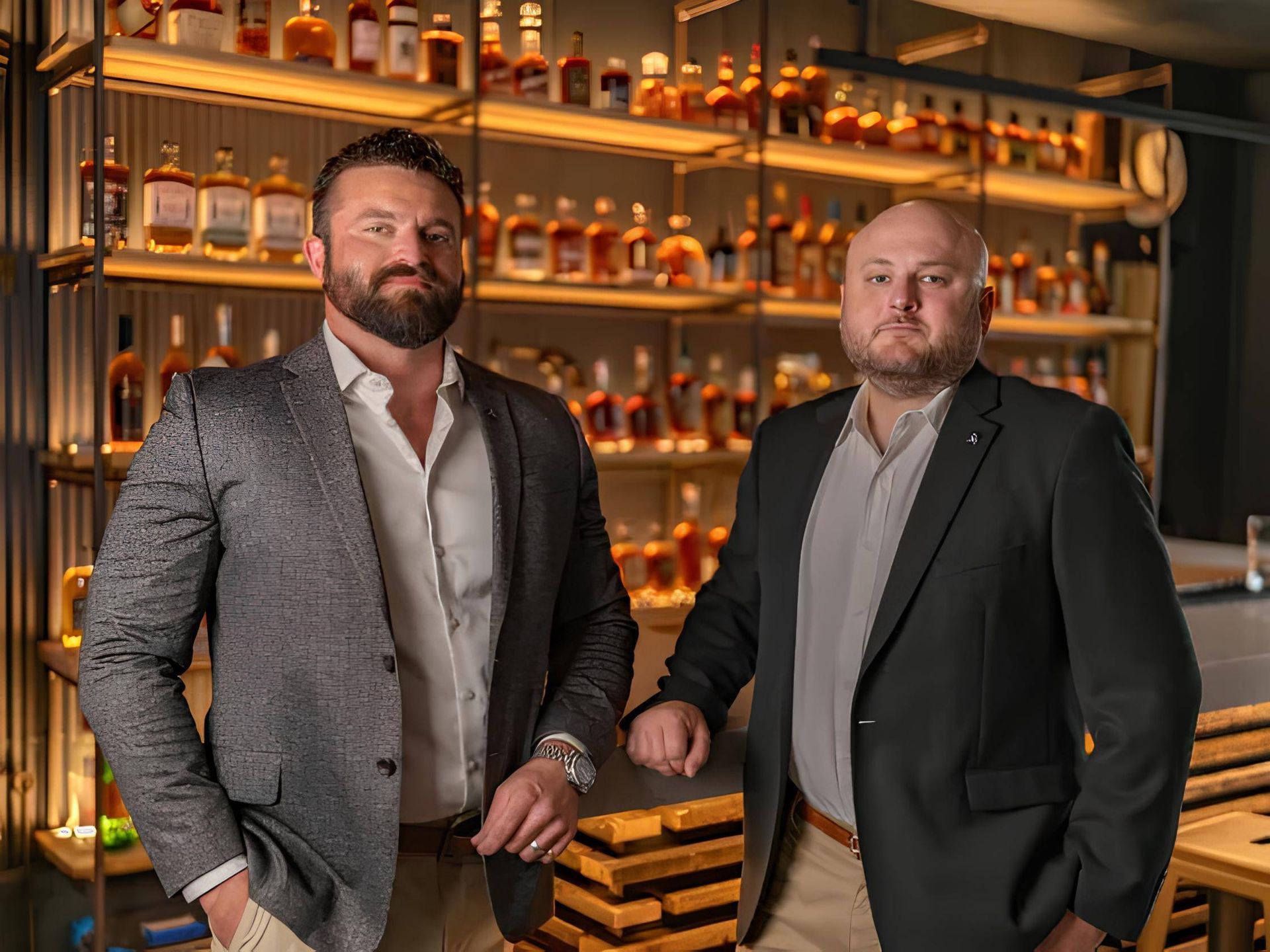 Logan Flynn (left) and Nathan Straub (right) standing in front of a bar near Lexington, KY