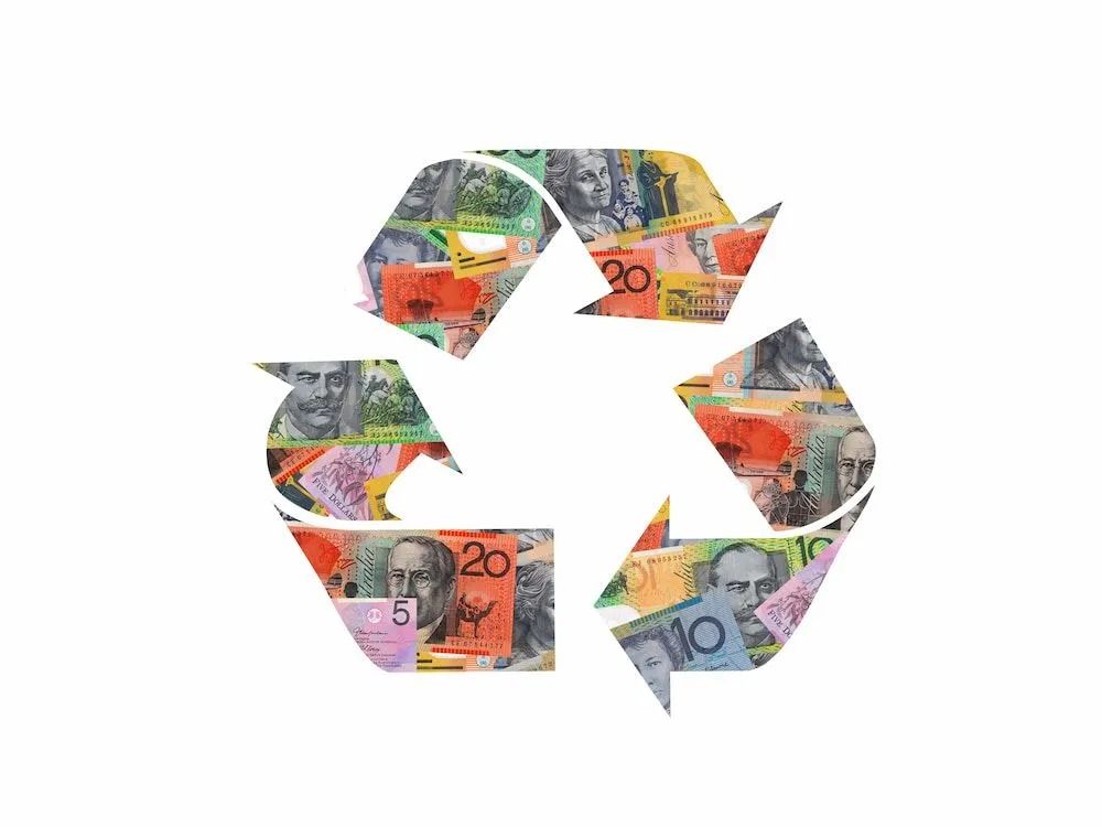 Recycling Symbol Filled With Australian Banknotes  — B & B Scrap Metal in Noosa, QLD