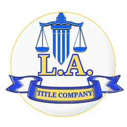 Logo for L.A. Title LLC featuring a house with yellow and navy blue accents.