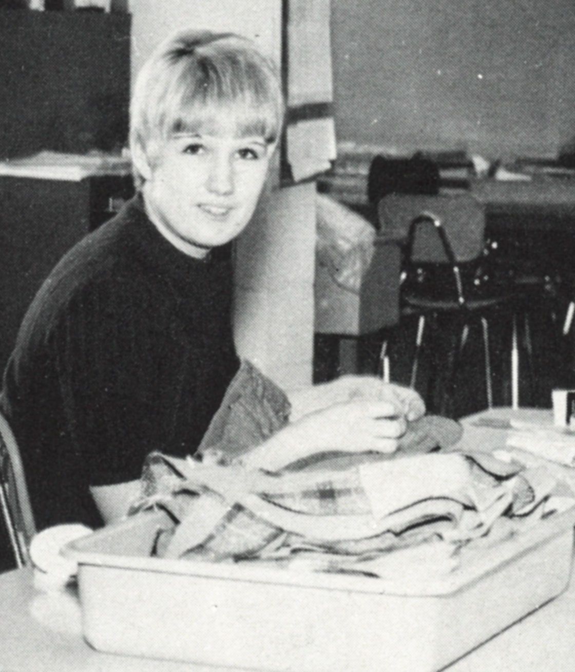 Female student working on a sewing project.