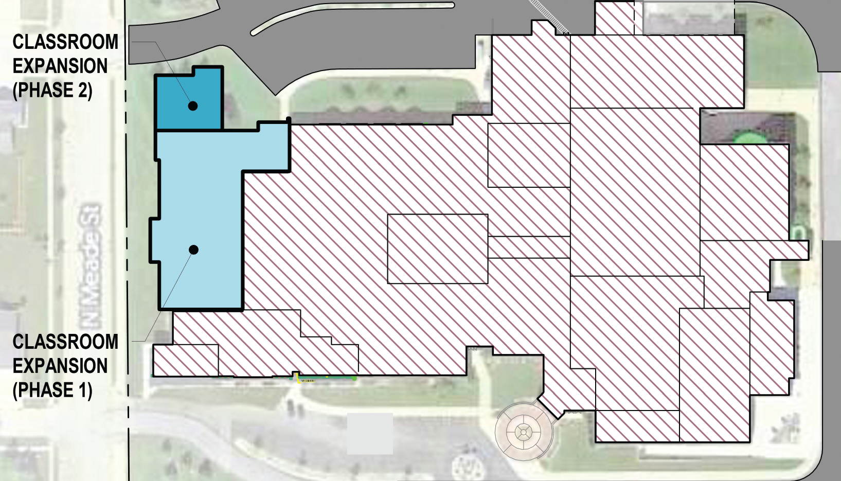 Expanded area showing the location of the two phases of classroom expansion