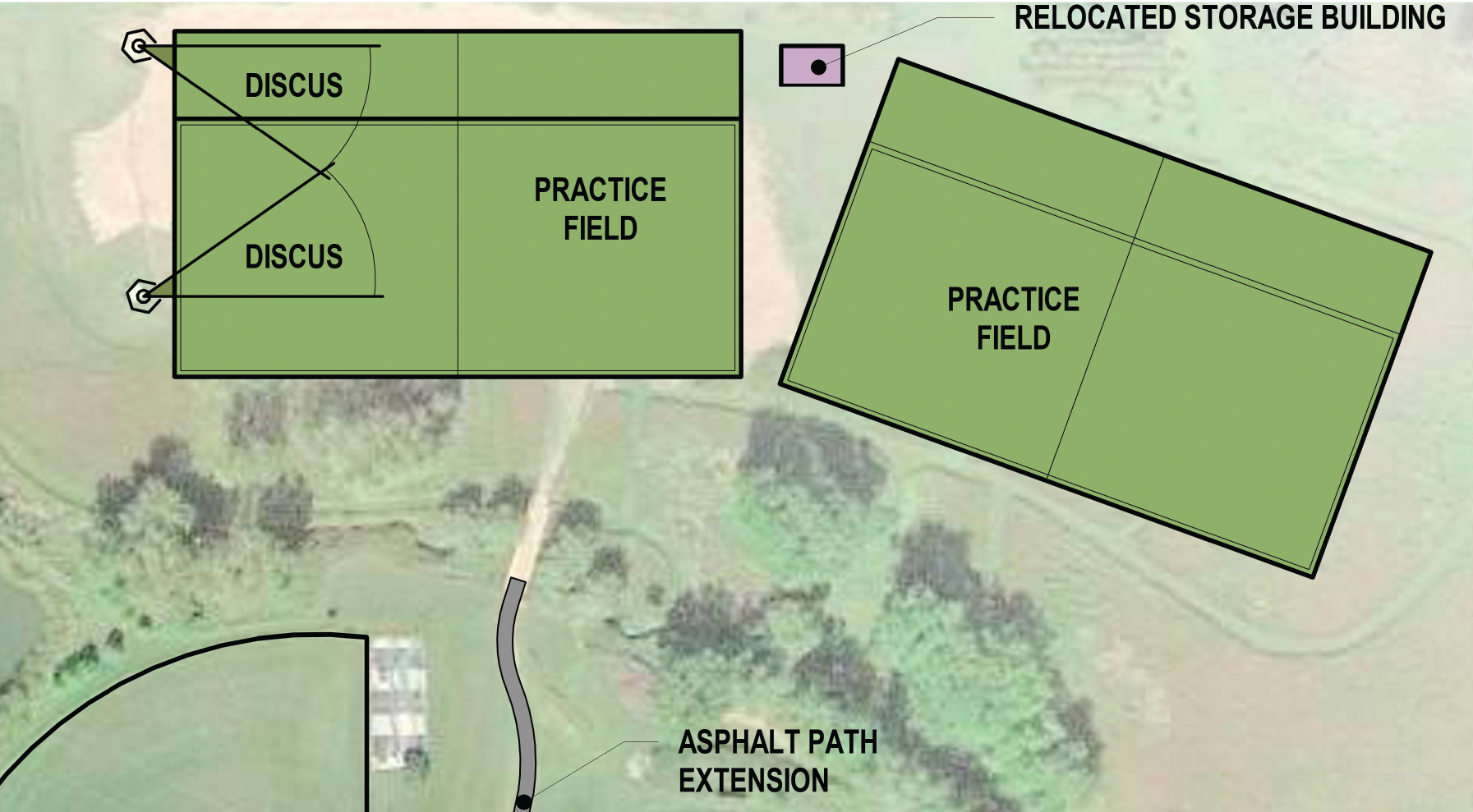Expanded view of the meadow practice fields area