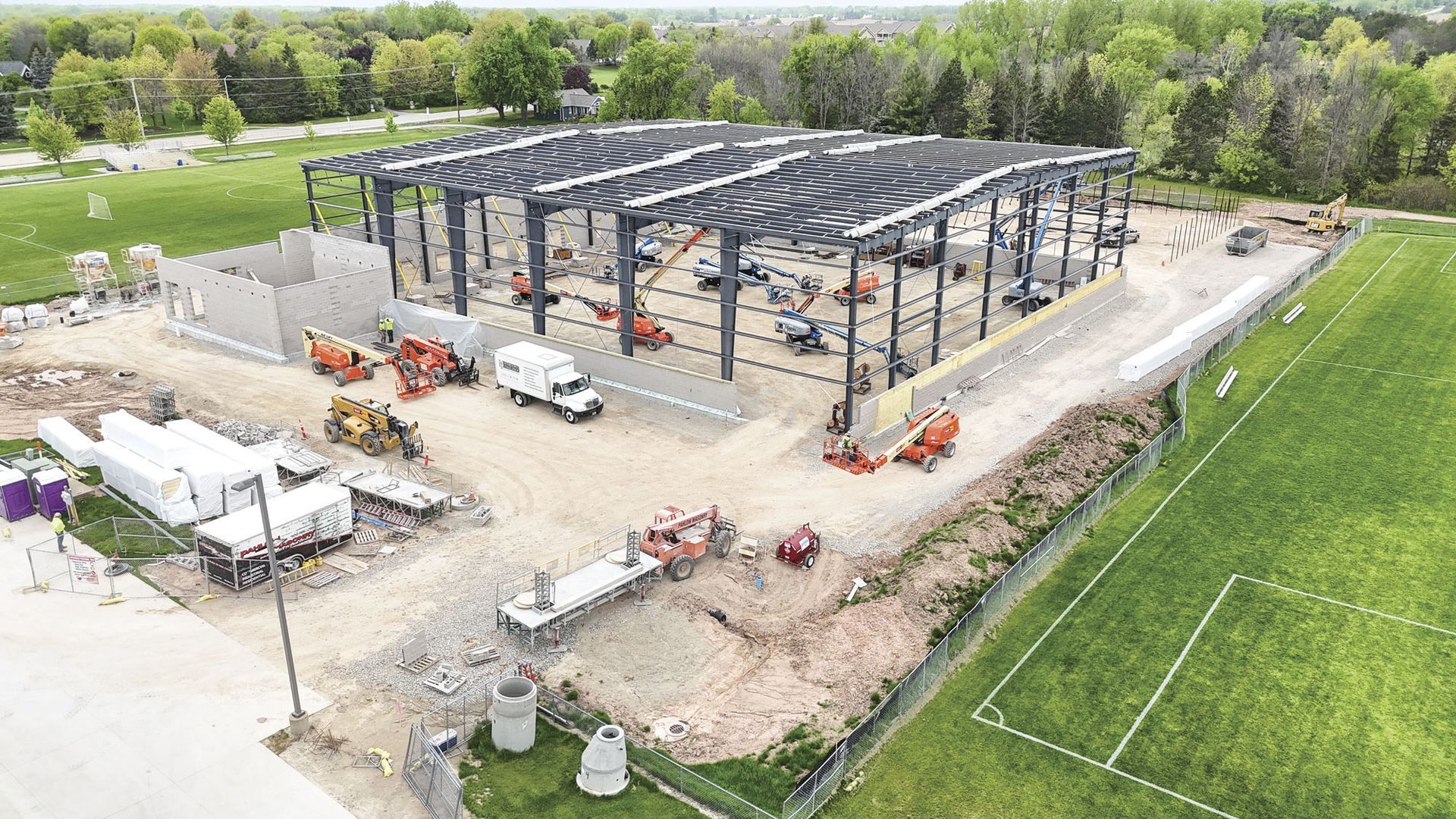 Frame is up for the Trout Center