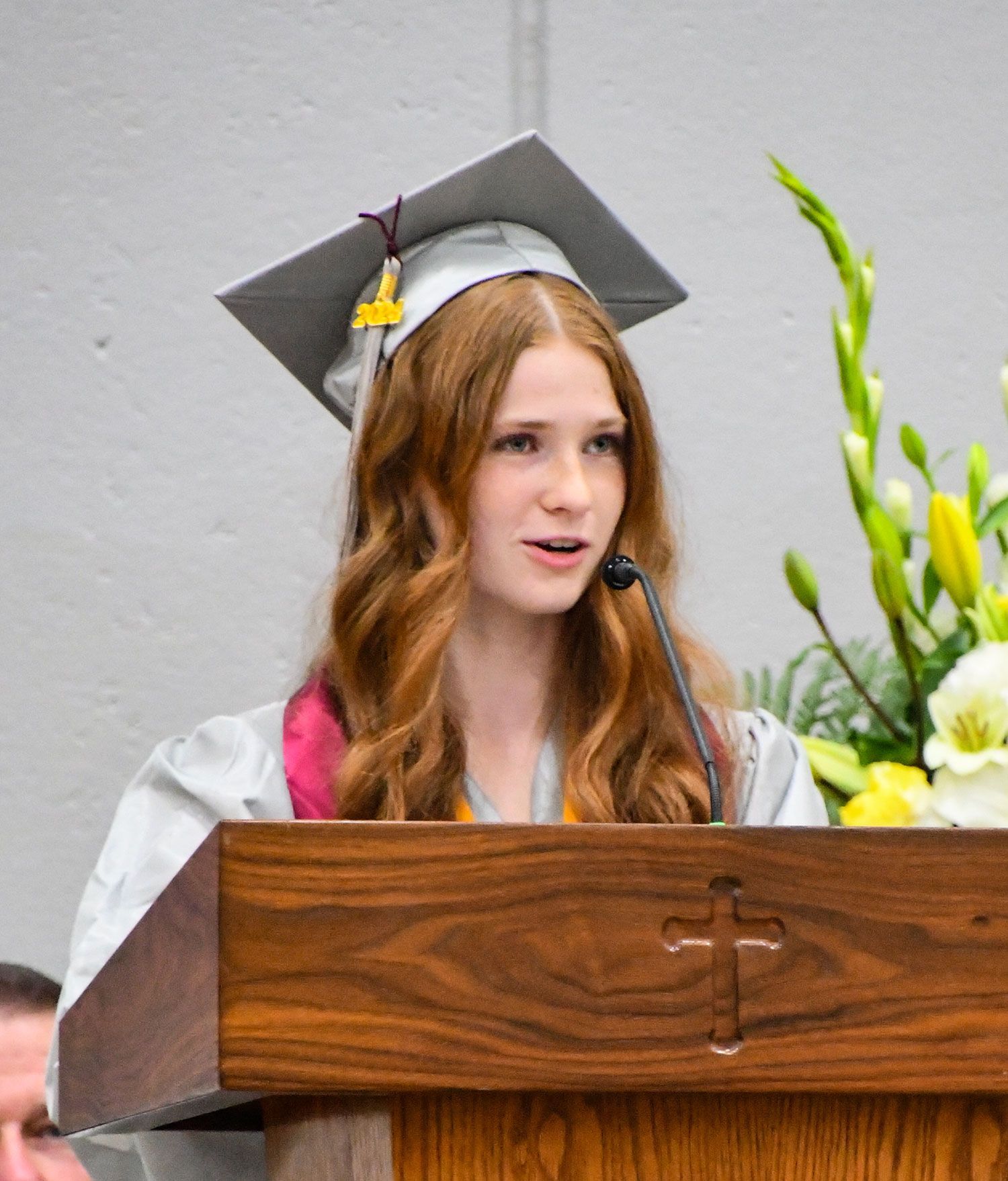 Class speaker Amelia Kelley at the podium