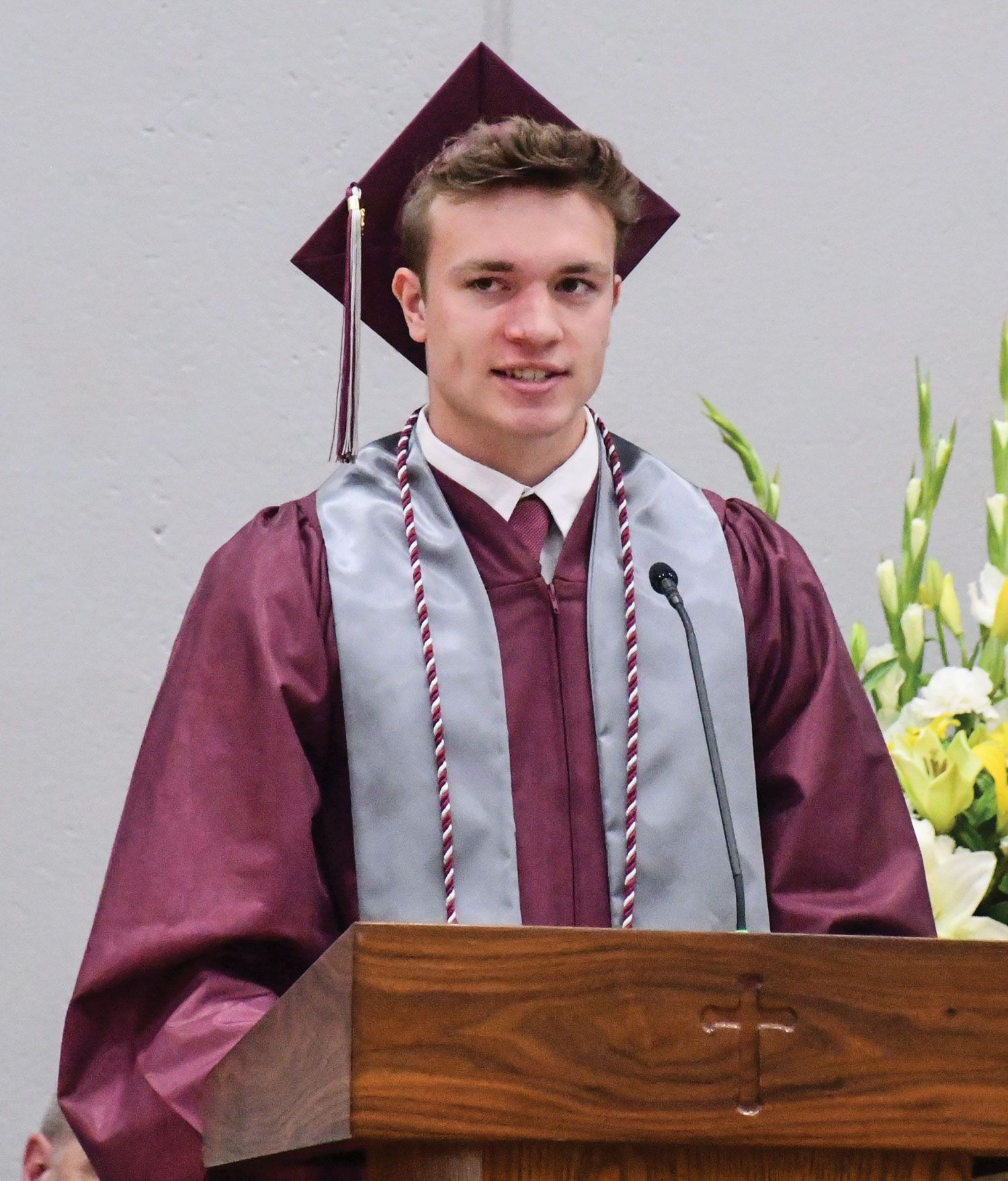 Class speaker Trenton Heyn at the podium