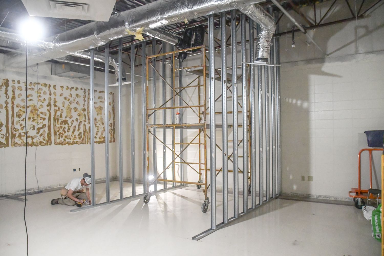 Supports for walls going up in the Communications Suite